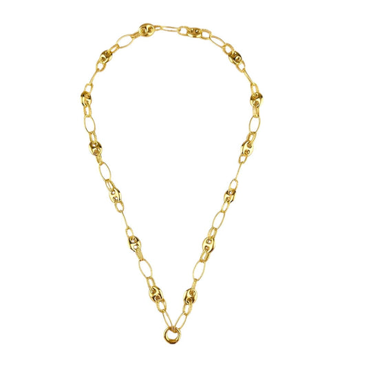 Mariner Oval Interlocking Link With Snap Clasp Chain 18k Gold Filled Necklace