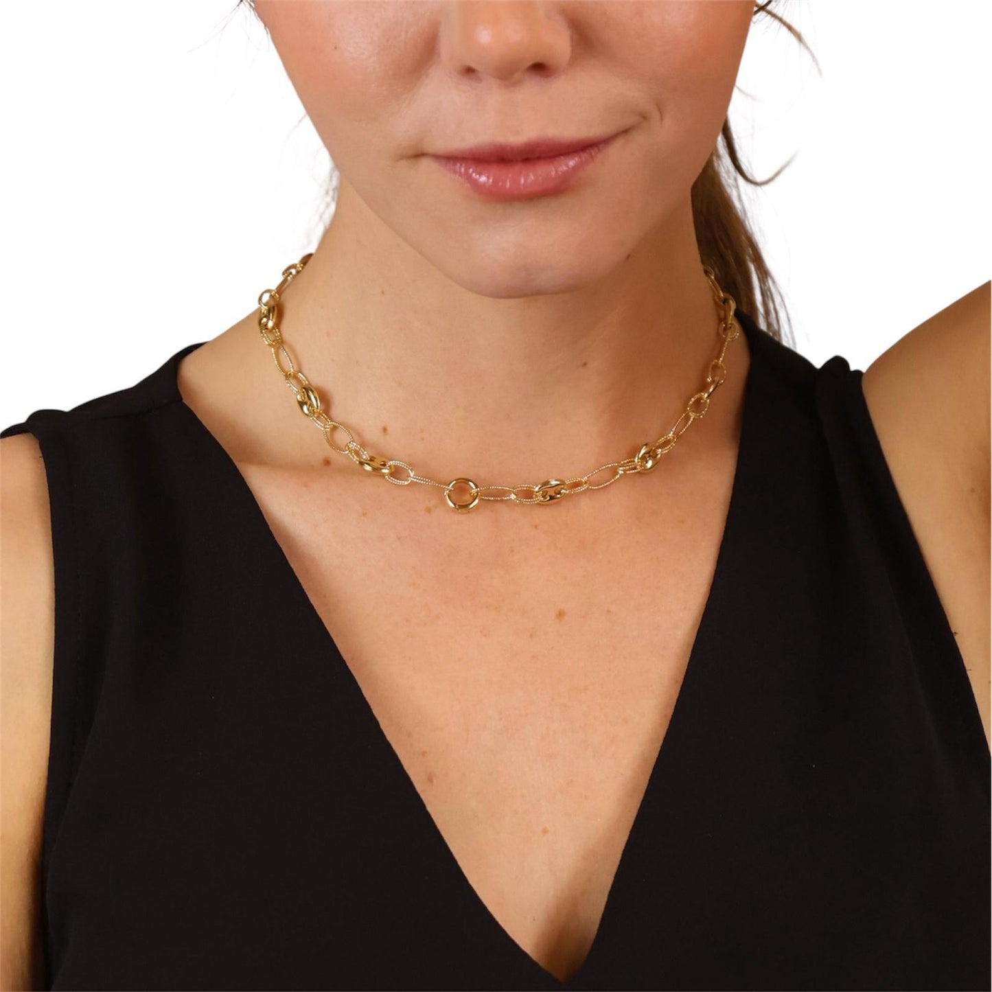 Mariner Oval Interlocking Link With Snap Clasp Chain 18k Gold Filled Necklace