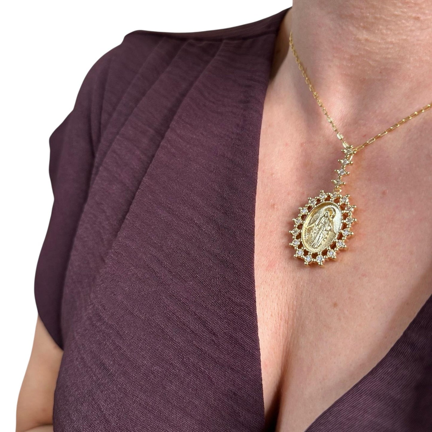 Victorian Lady of Grace Double Sided Medal 18k Gold Filled Pendant