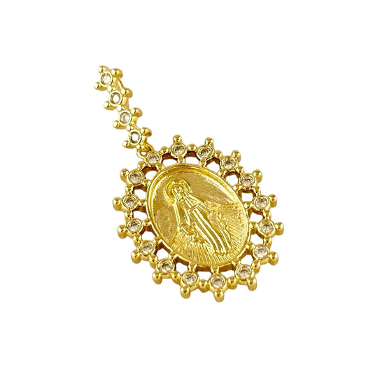 Victorian Lady of Grace CZ Double Sided Medal 45mm 18K Gold Filled Pendant
