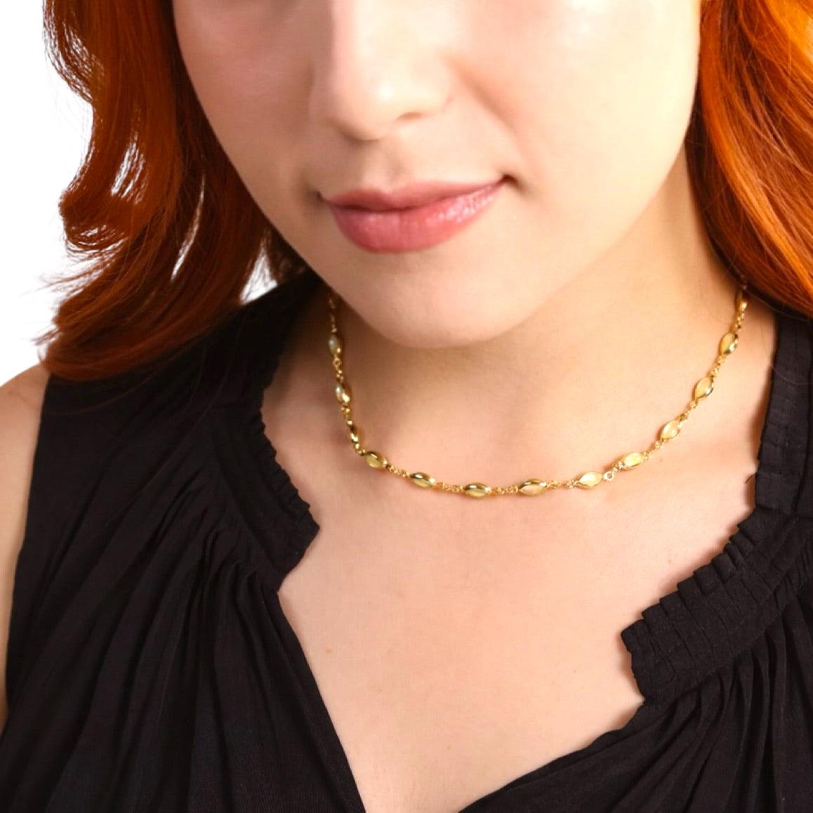 Opal Bead Choker 18k Gold Filled Necklace