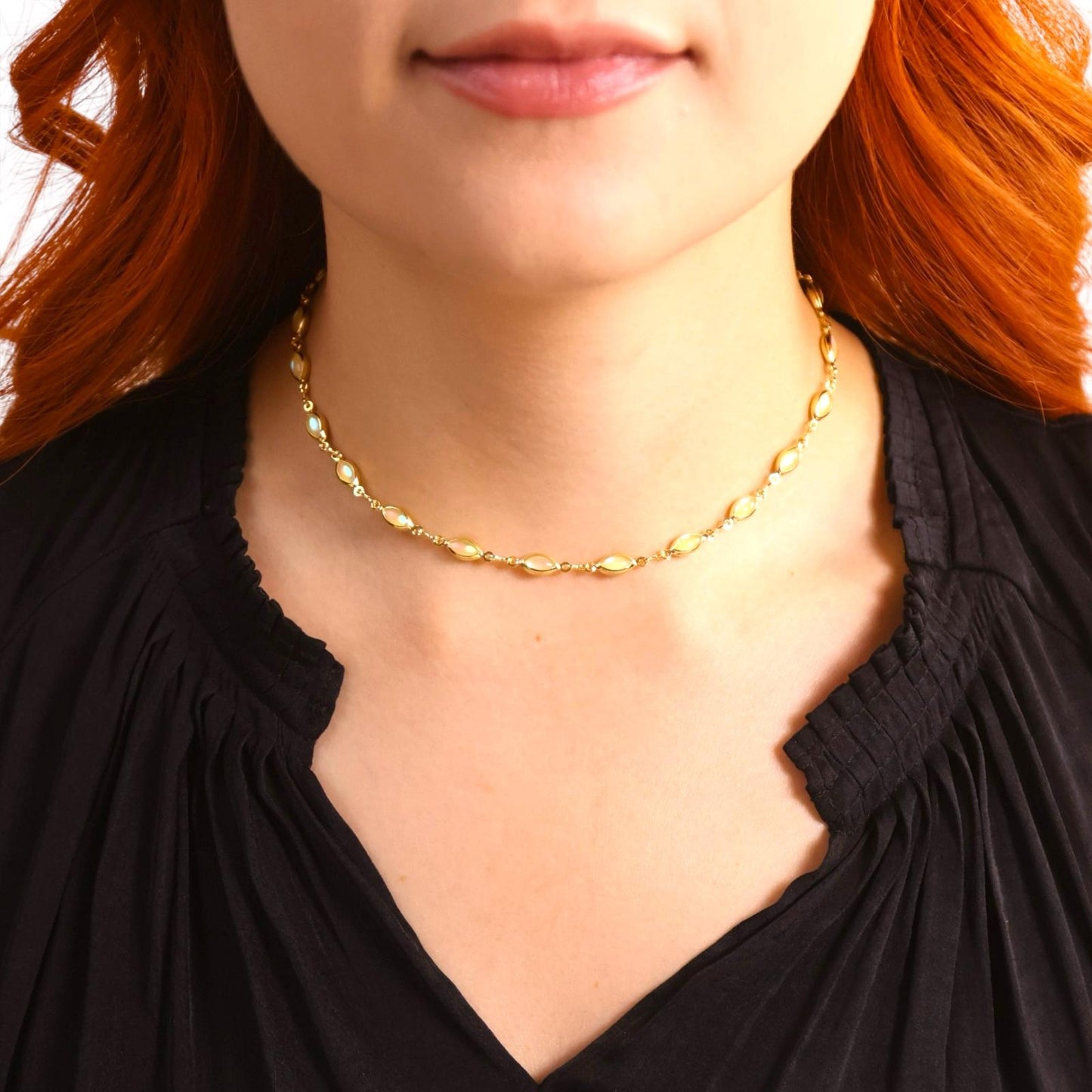 Opal Bead Choker 18k Gold Filled Necklace
