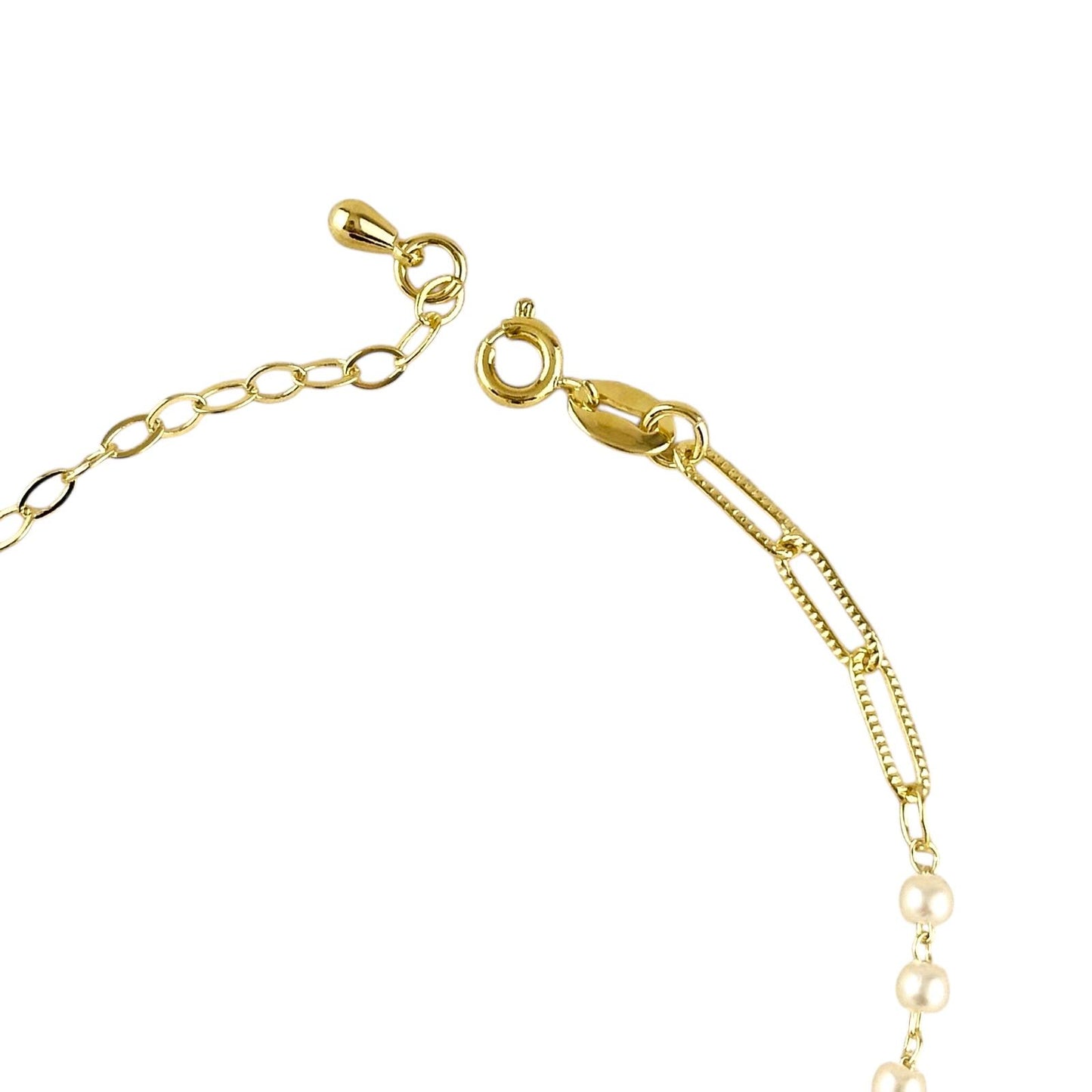Diamond Cut Paperclip and Pearl Link 18k Gold Filled Bracelet