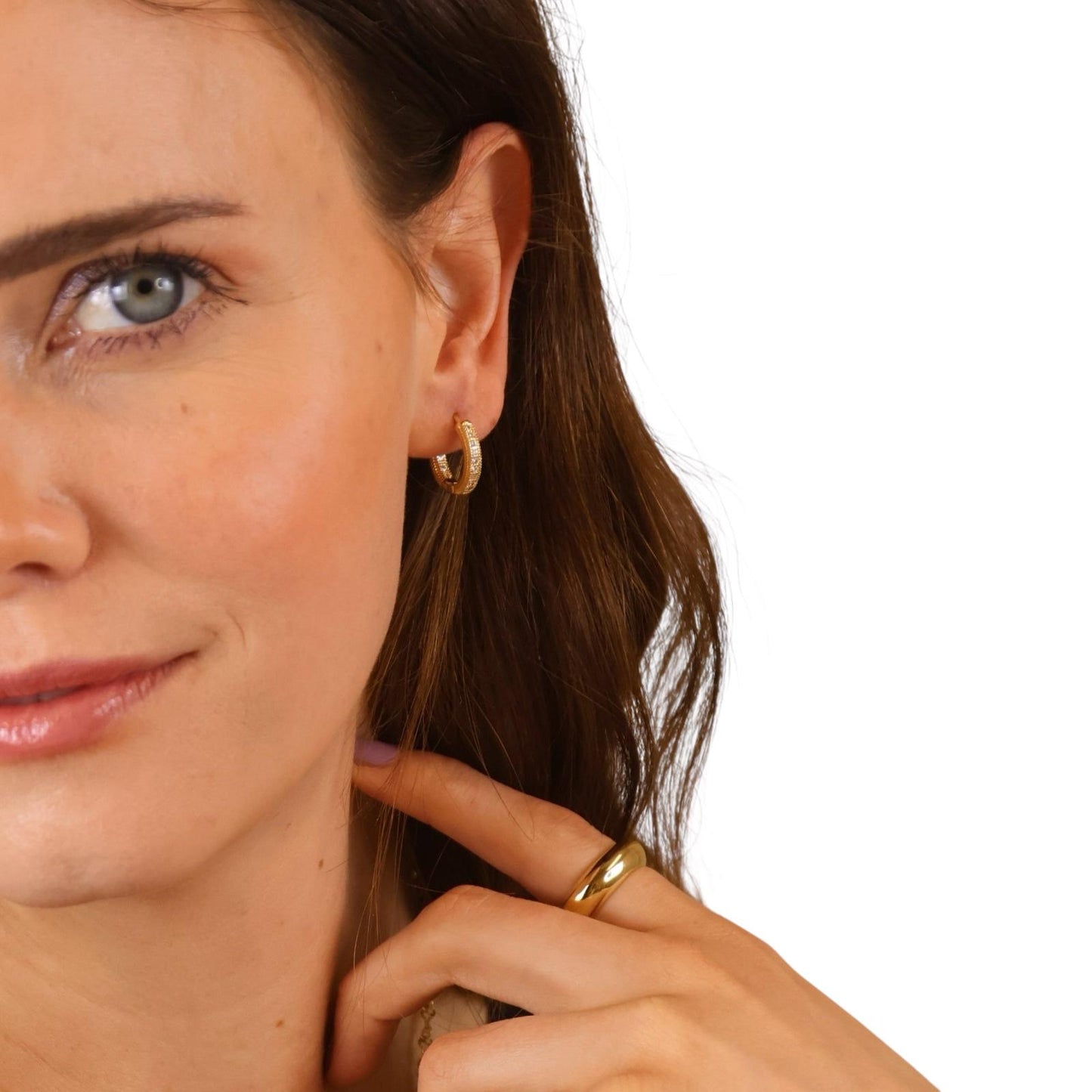 Inside-Out CZ Huggie Hoop 18K Gold Filled Earrings