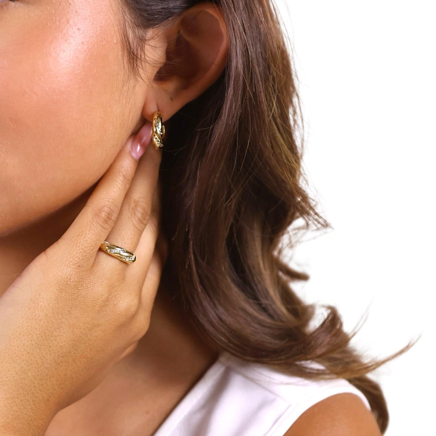 CZ Swirl Design 18k Gold Filled Band Ring