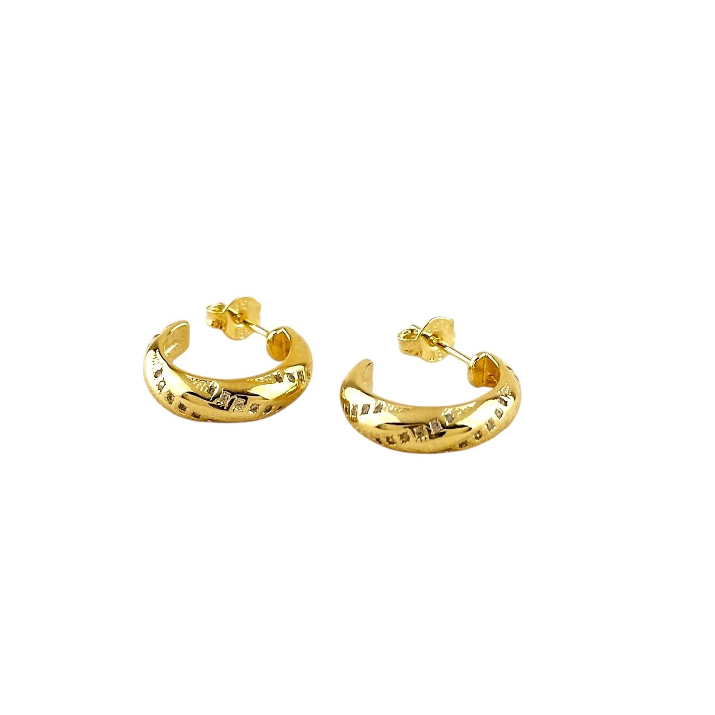 CZ Swirl Design Half Hoop 18k Gold Filled Earrings