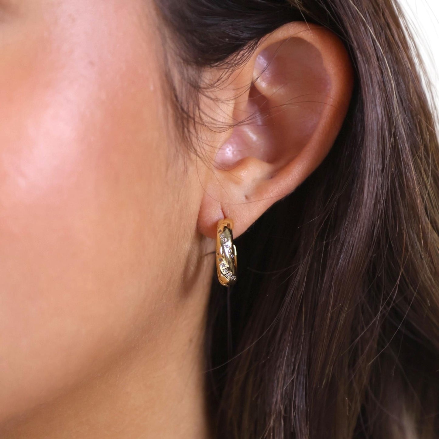 CZ Swirl Design Half Hoop 18k Gold Filled Earrings