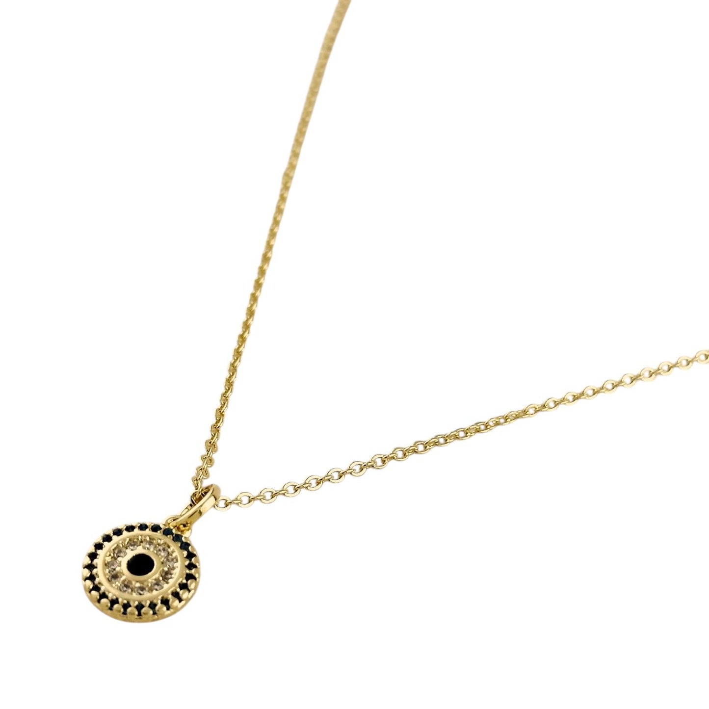 CZ Greek Eye Mandala 18k Gold Filled Necklace