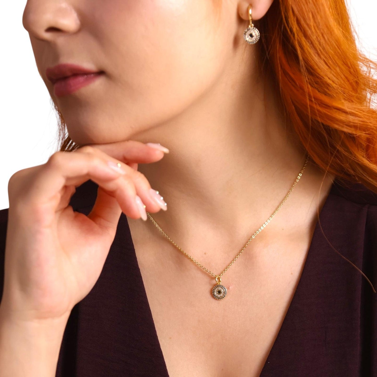 CZ Greek Eye Mandala 18k Gold Filled Necklace