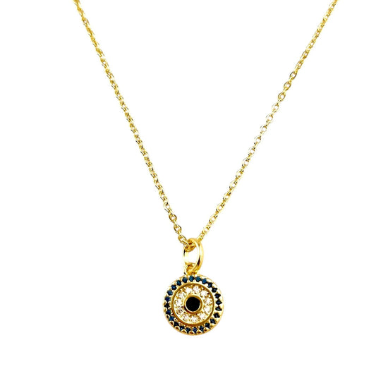 CZ Greek Eye Mandala 18k Gold Filled Necklace