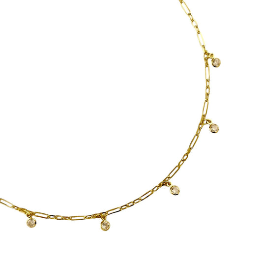 CZ Charms Paperclip Chain 18K Gold Filled Necklace