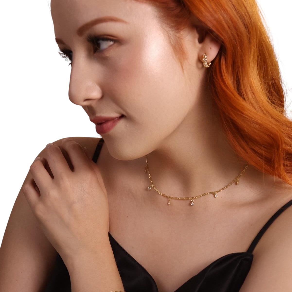 CZ Charms Paperclip Chain 18K Gold Filled Necklace