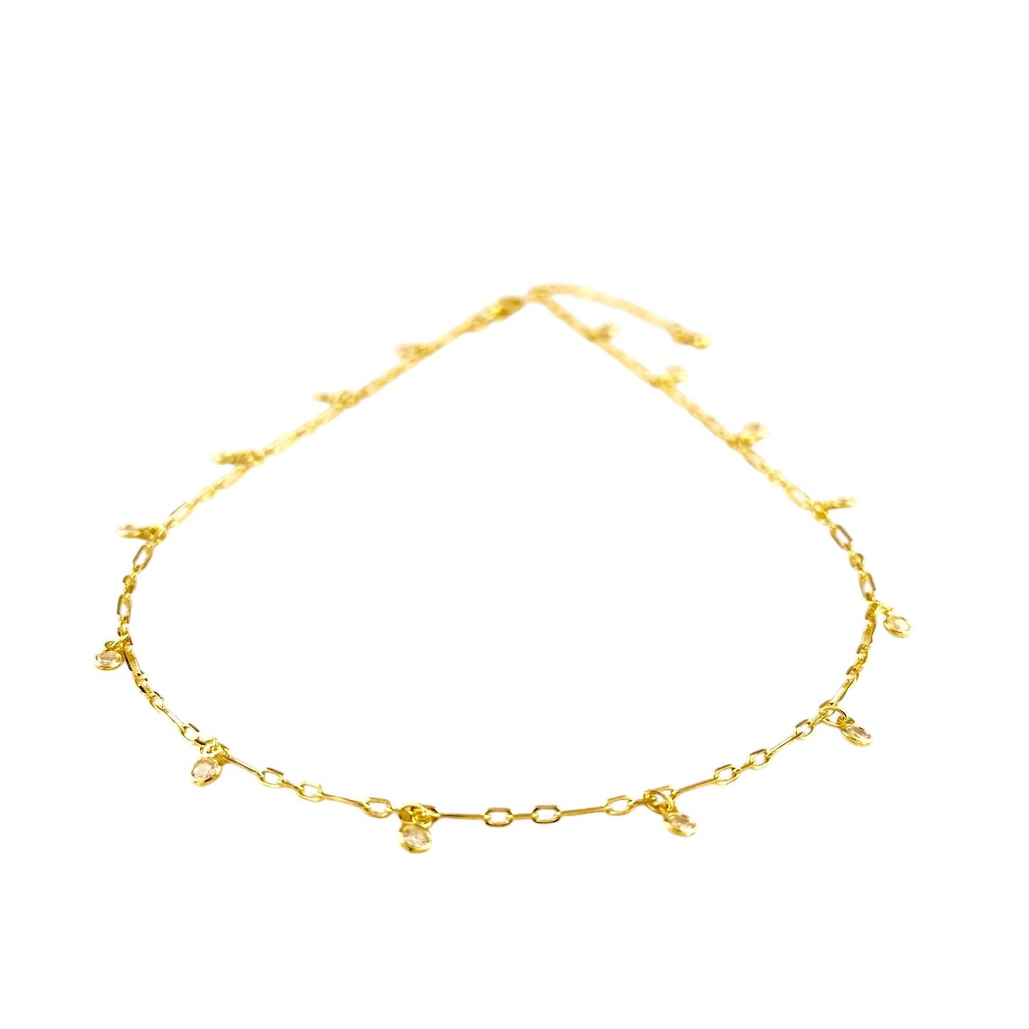 CZ Charms Paperclip Chain 18K Gold Filled Necklace