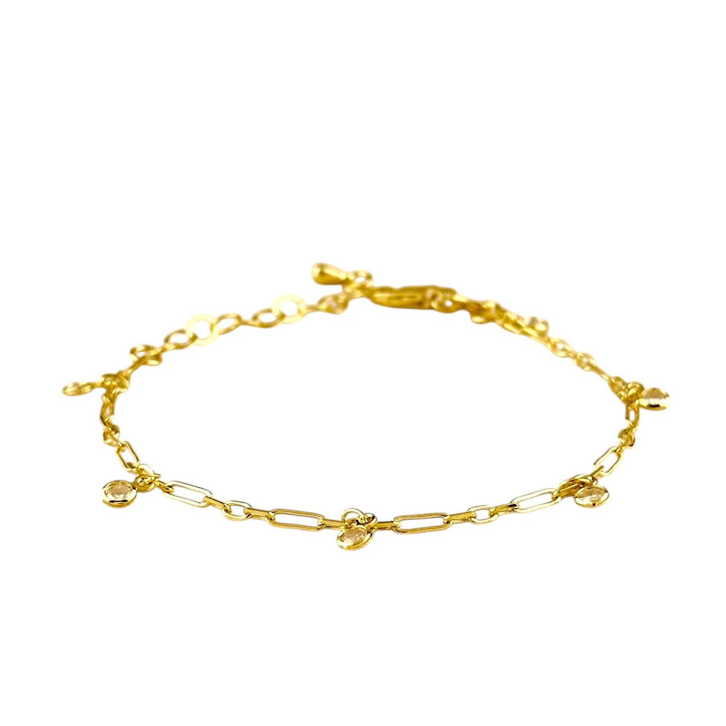 CZ Charms Paperclip Chain 18k Gold Filled Bracelet
