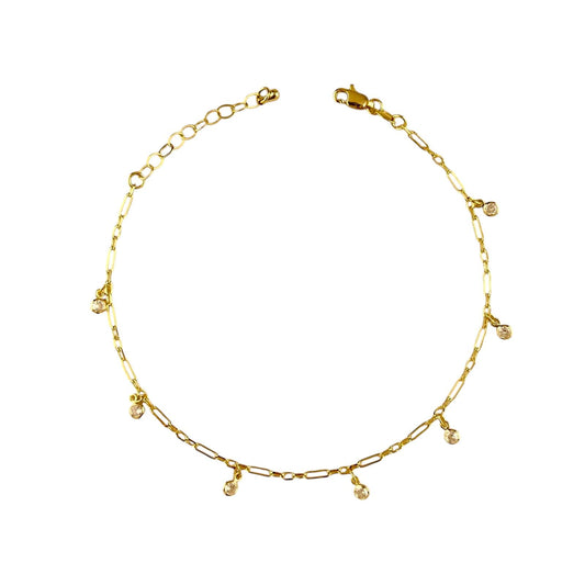 CZ Charms Paperclip Chain 18k Gold Filled Anklet