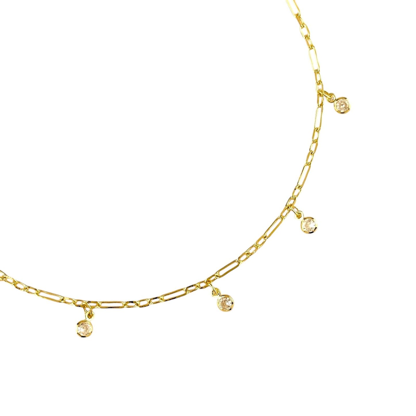 CZ Charms Paperclip Chain 18k Gold Filled Anklet
