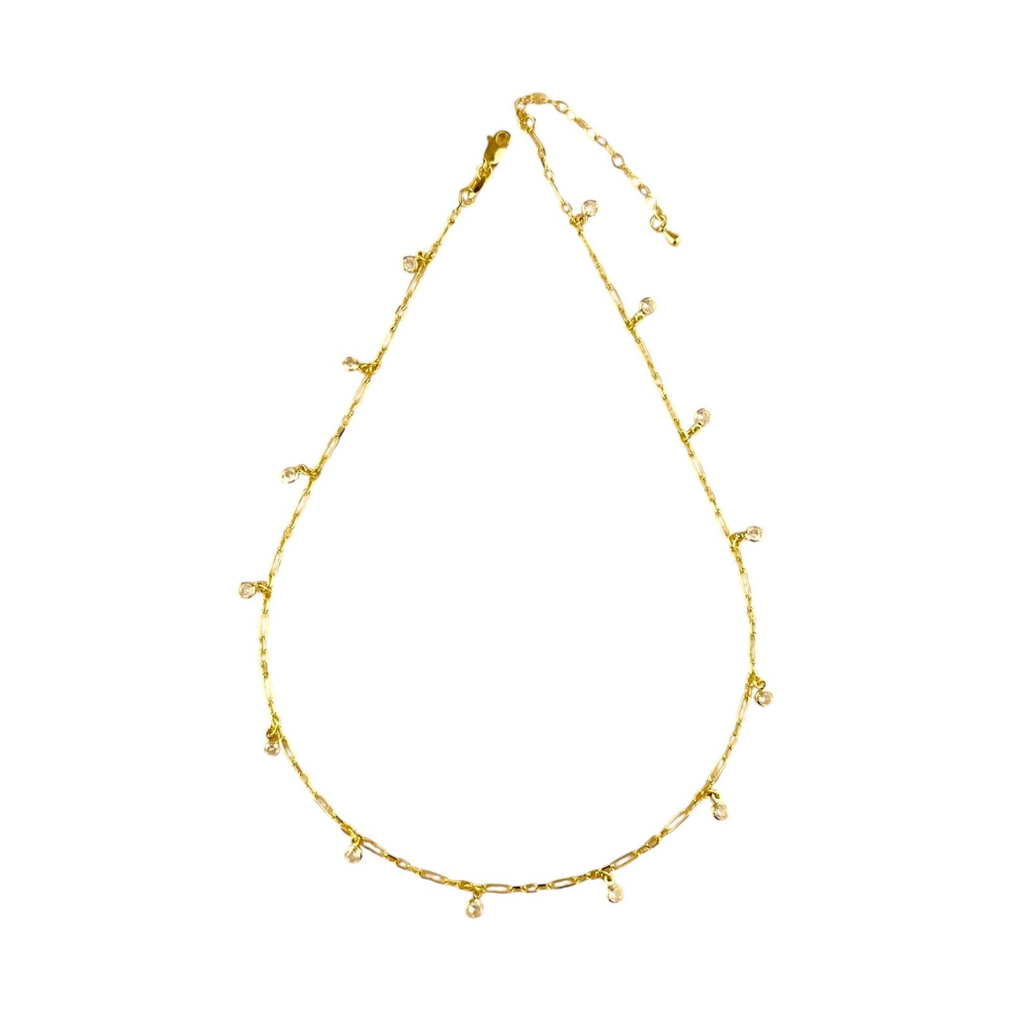 CZ Charms Paperclip Chain 18K Gold Filled Necklace