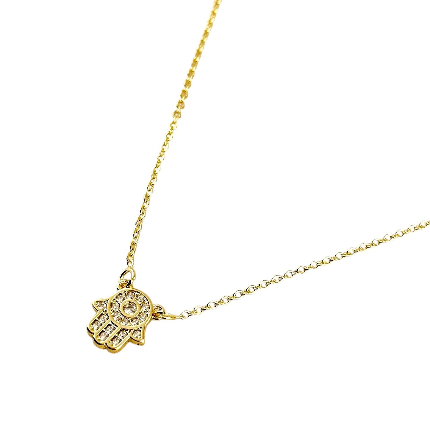 CZ Hamsa Hand 18k Gold Filled Necklace