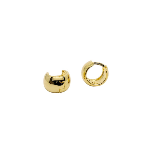 Wide Huggie 10mm 18K Gold Filled Hoop Earrings on white background