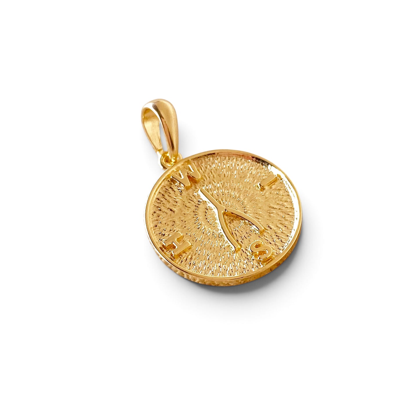 Wishbone WISH Medallion 30mm 18K Gold Filled Pendant