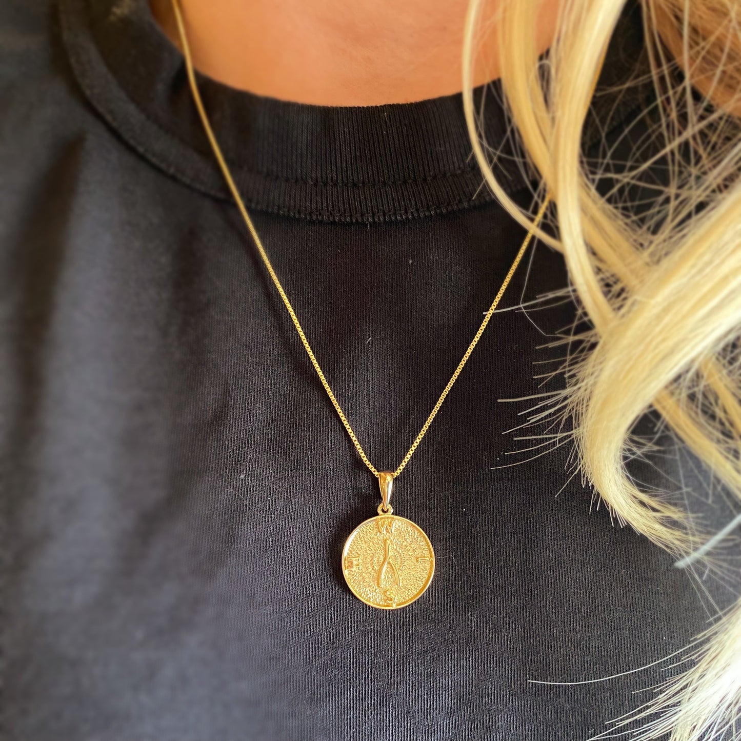 Wishbone WISH Medallion 30mm 18K Gold Filled Pendant