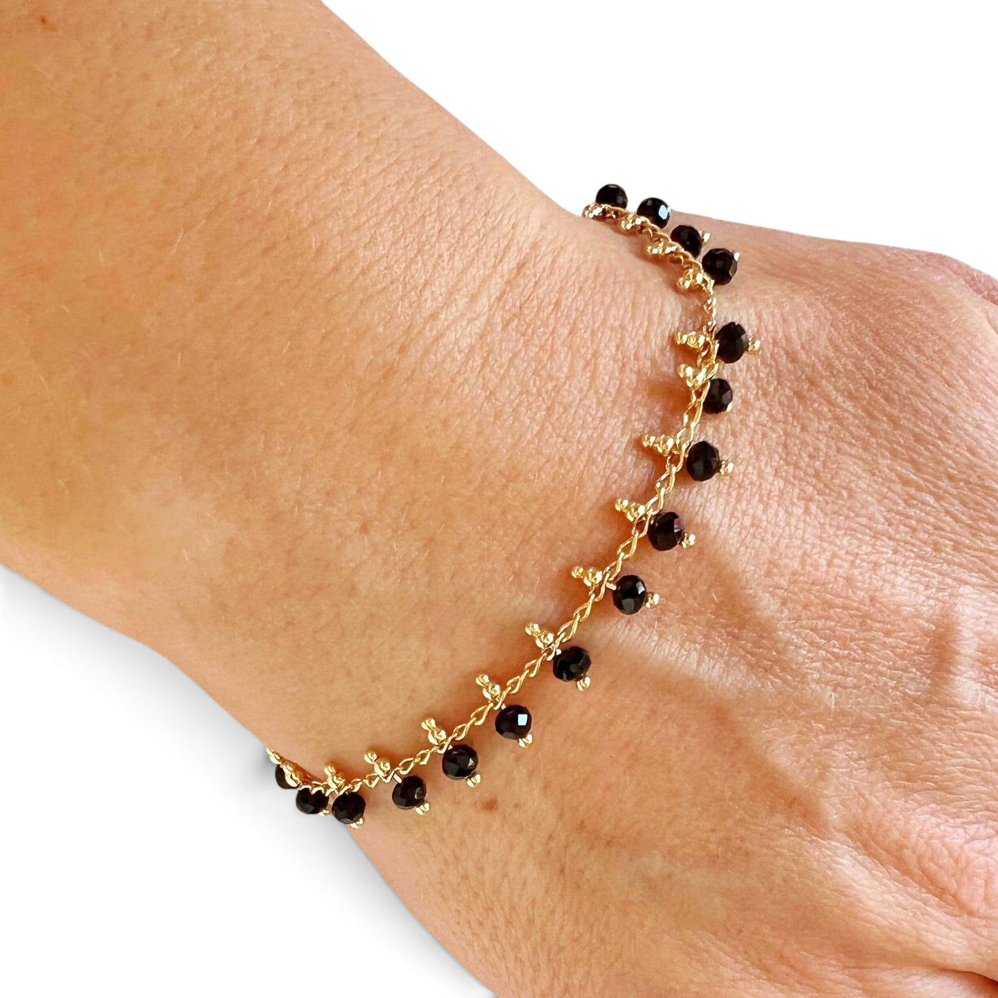 Black Beaded 18K Gold Filled Bracelet