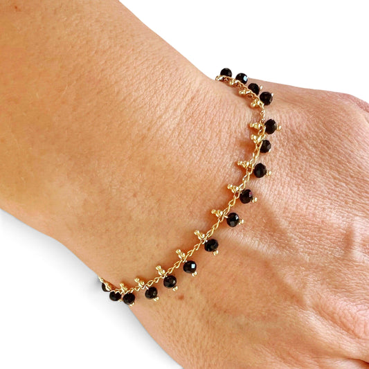 Black Beaded 18K Gold Filled Bracelet