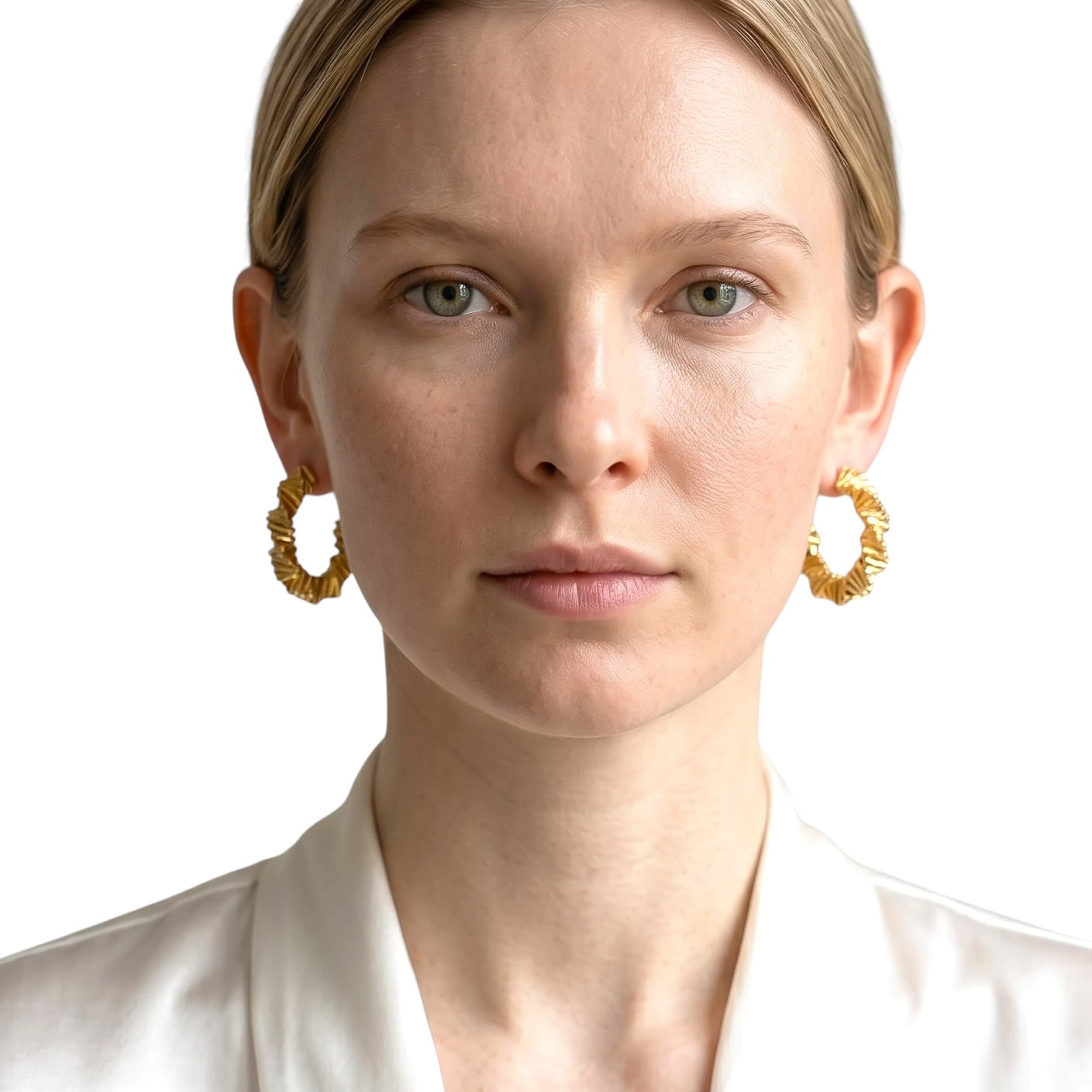 Faceted Origami Open Hoop 30mm 18K Gold Filled Earrings