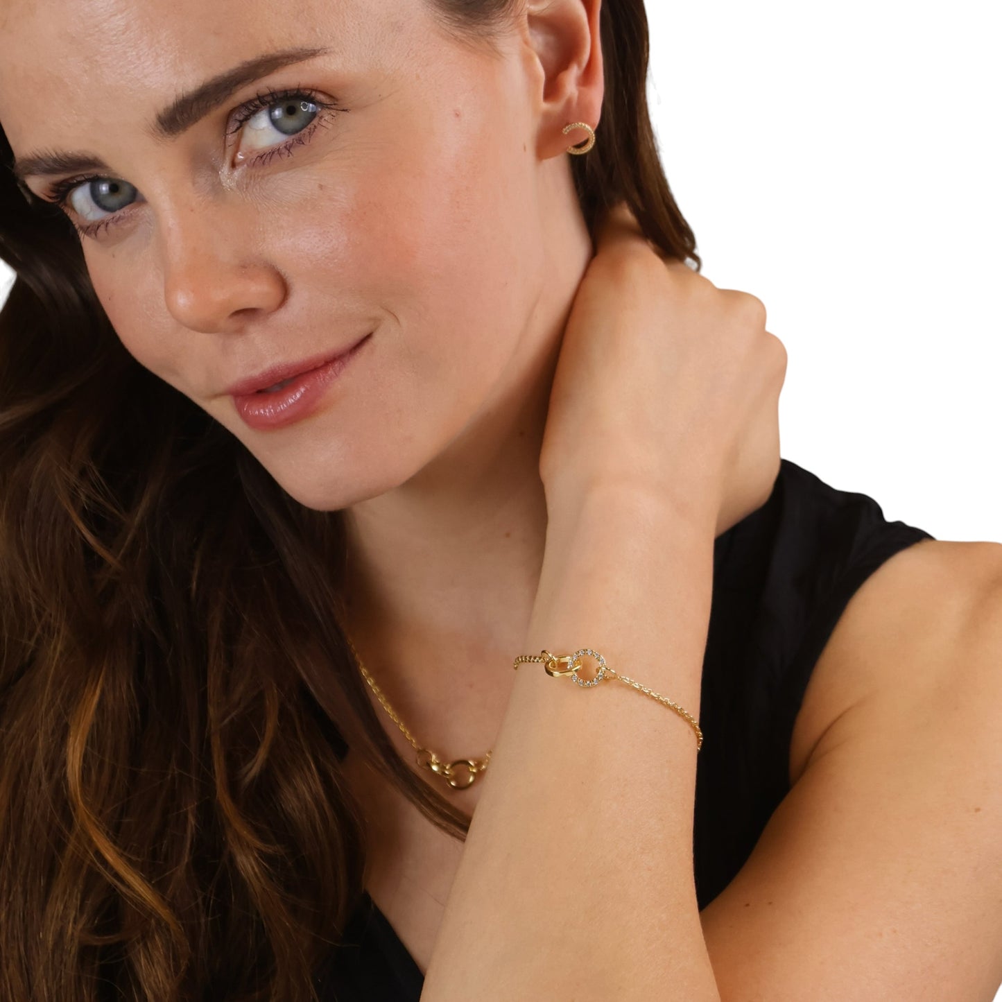 Half Moon CZ Stud 18K Gold Filled Earrings