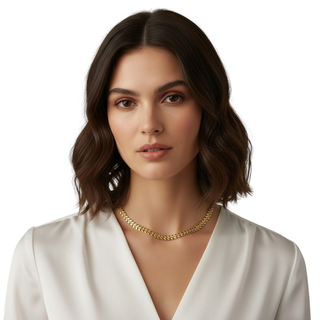 Woman wearing Leaf Choker Necklace
