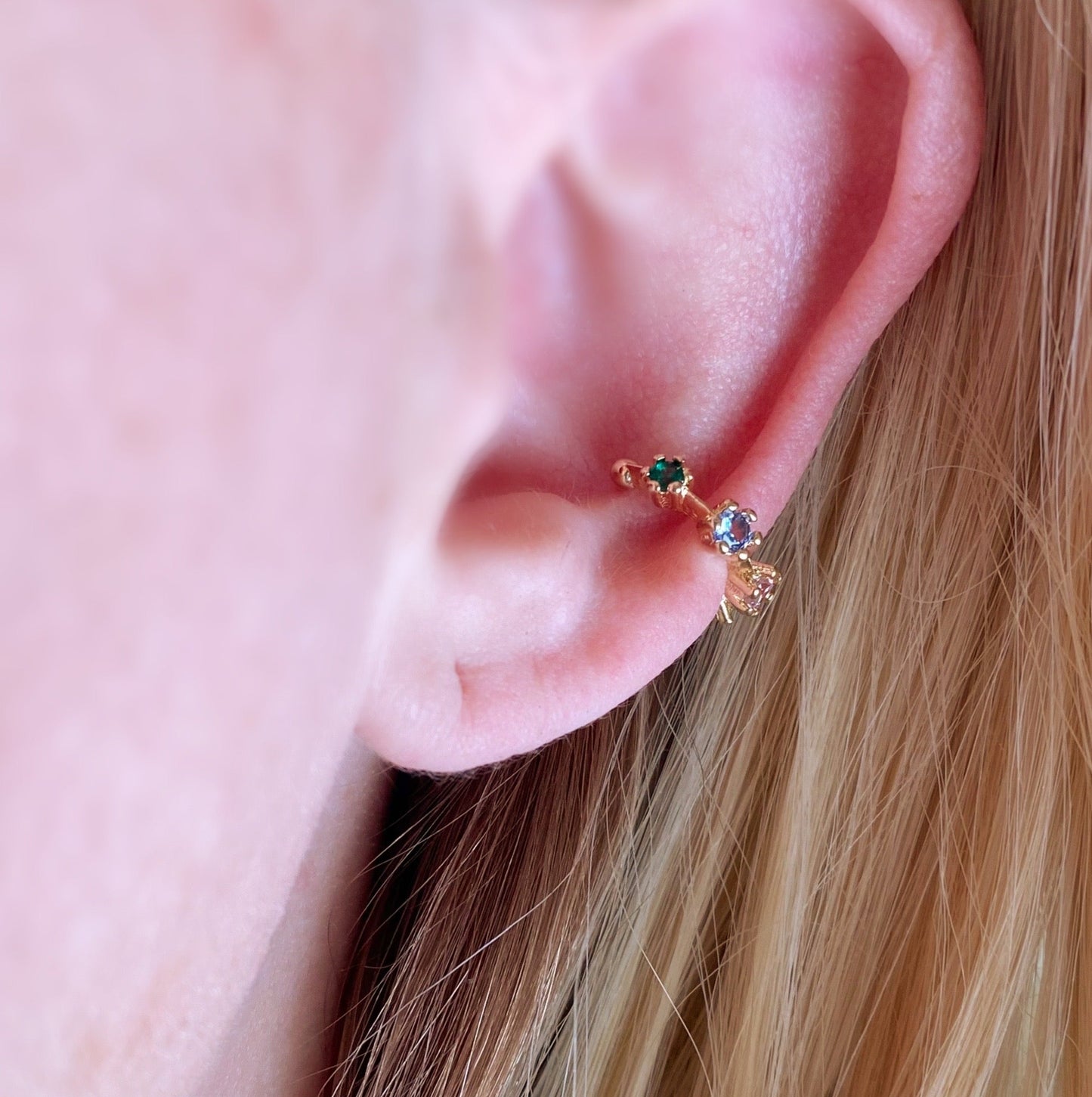 Pastel CZ Bezel 18K Gold Filled Ear Cuff