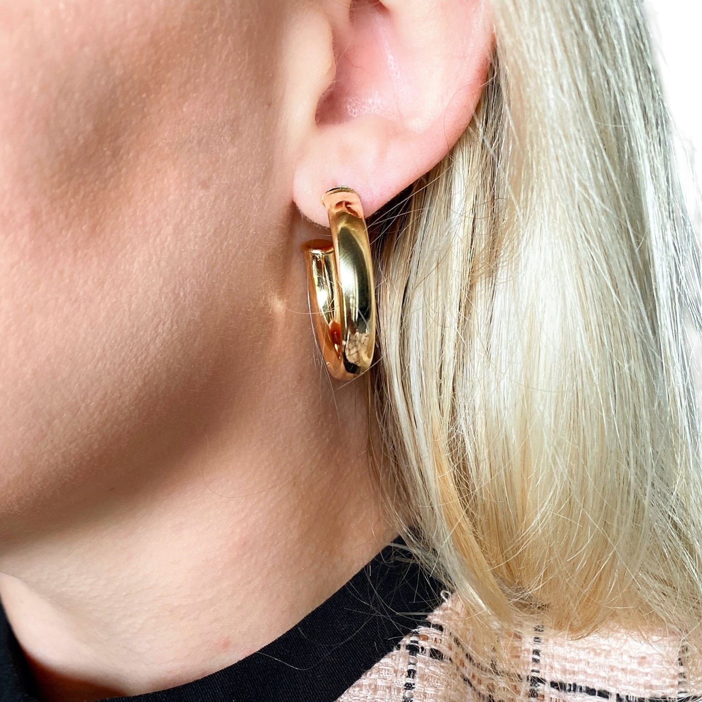 Polished Slight Twist Tube Open Hoop 18K Gold Filled Earrings