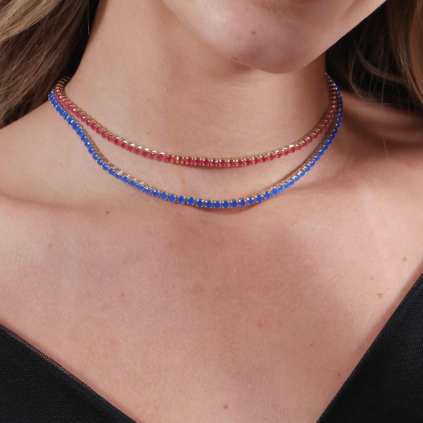 Royal Blue CZ 3mm 18K Gold Filled Riviera Necklace