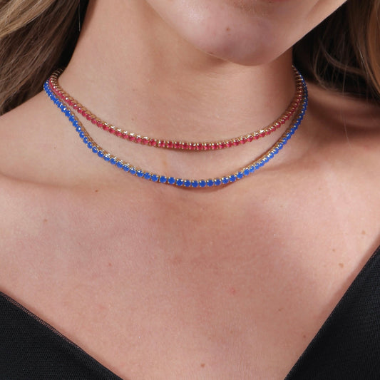 Royal Blue CZ 3mm 18K Gold Filled Riviera Necklace