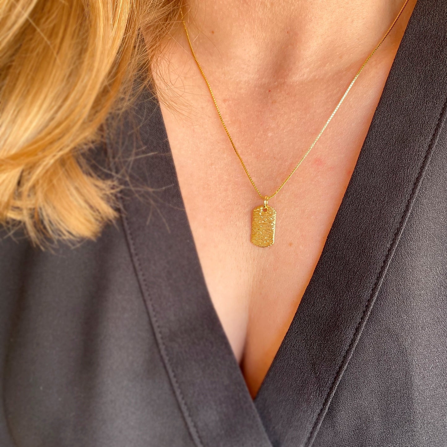 Textured Dog Tag 20mm 18K Gold Filled Pendant