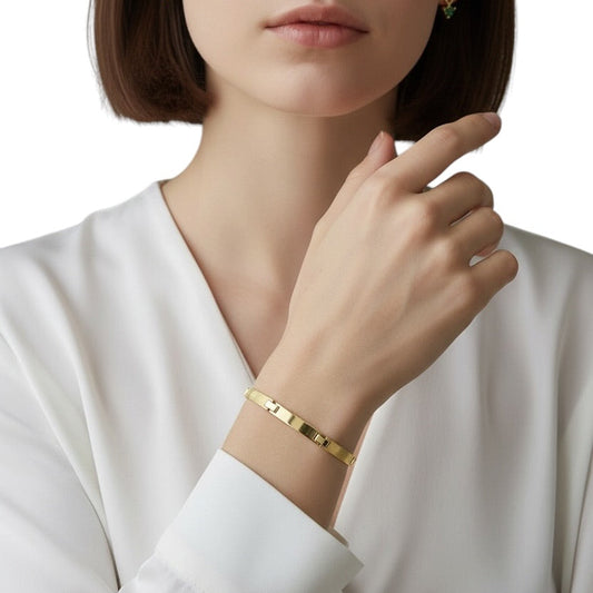 Woman wearing Textured Segment Bangle Bracelet on wrist