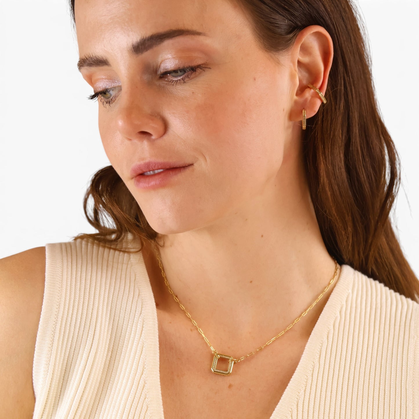 Square CZ 18K Gold Filled Ear Cuff