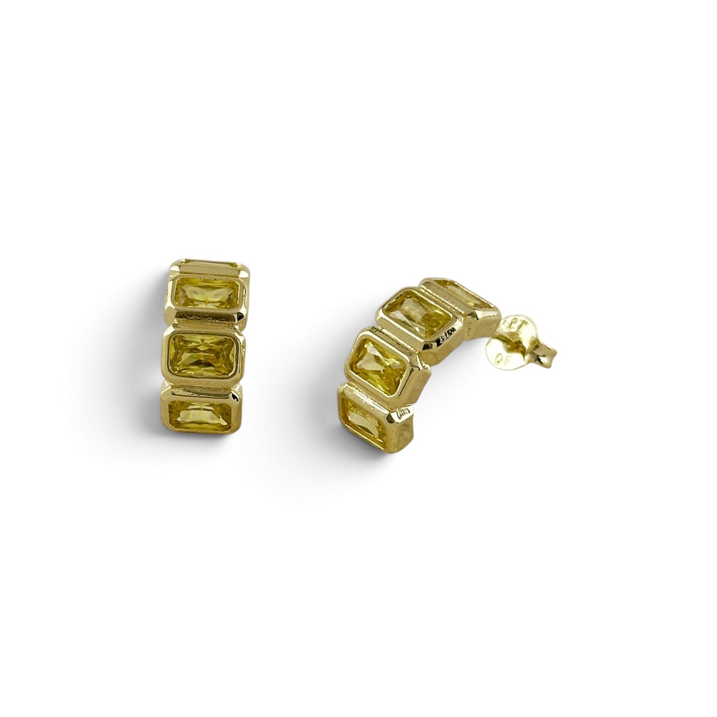 Yellow Cz Baguette 18K Gold Filled Stud Earrings