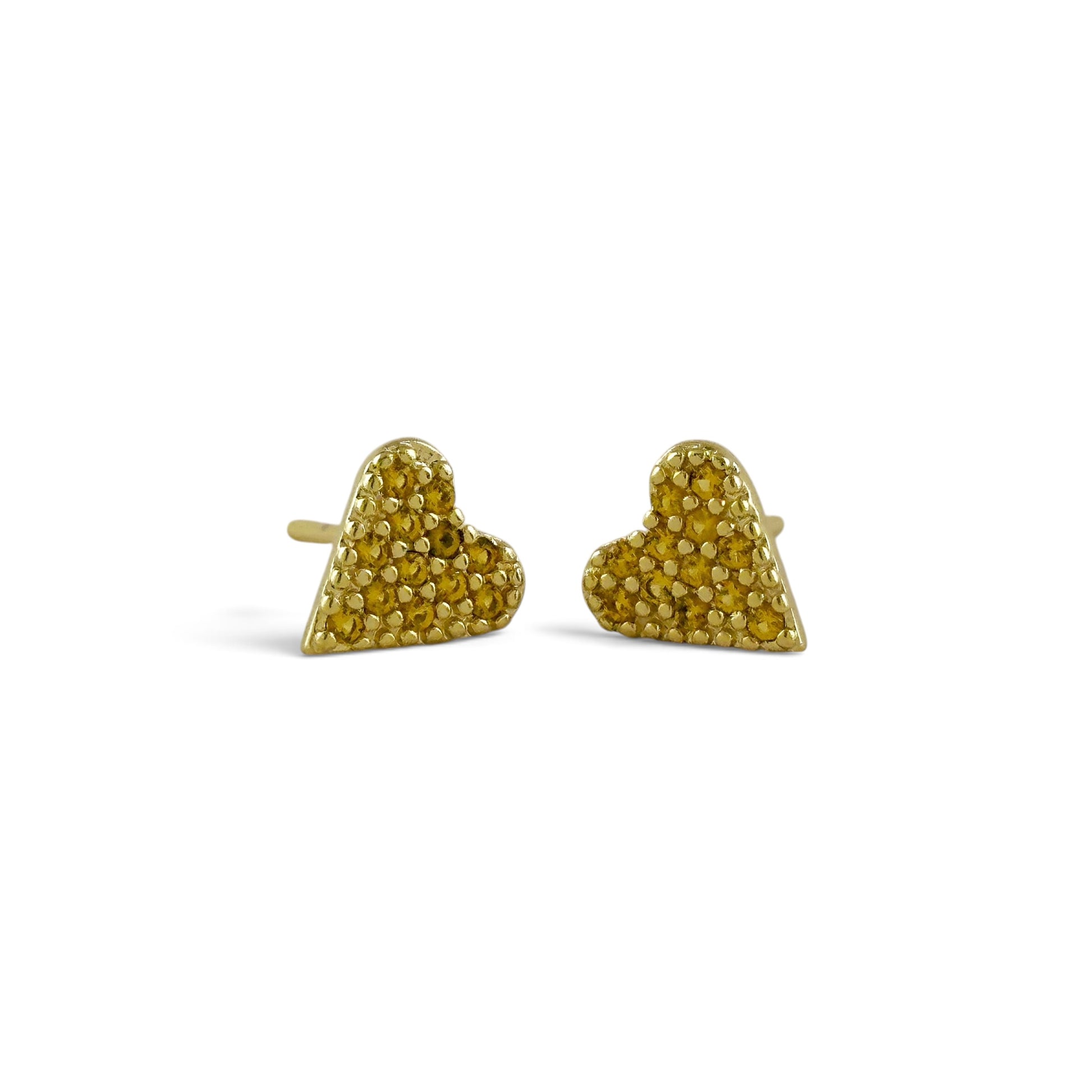 Yellow Pavé CZ Heart Stud Earrings 