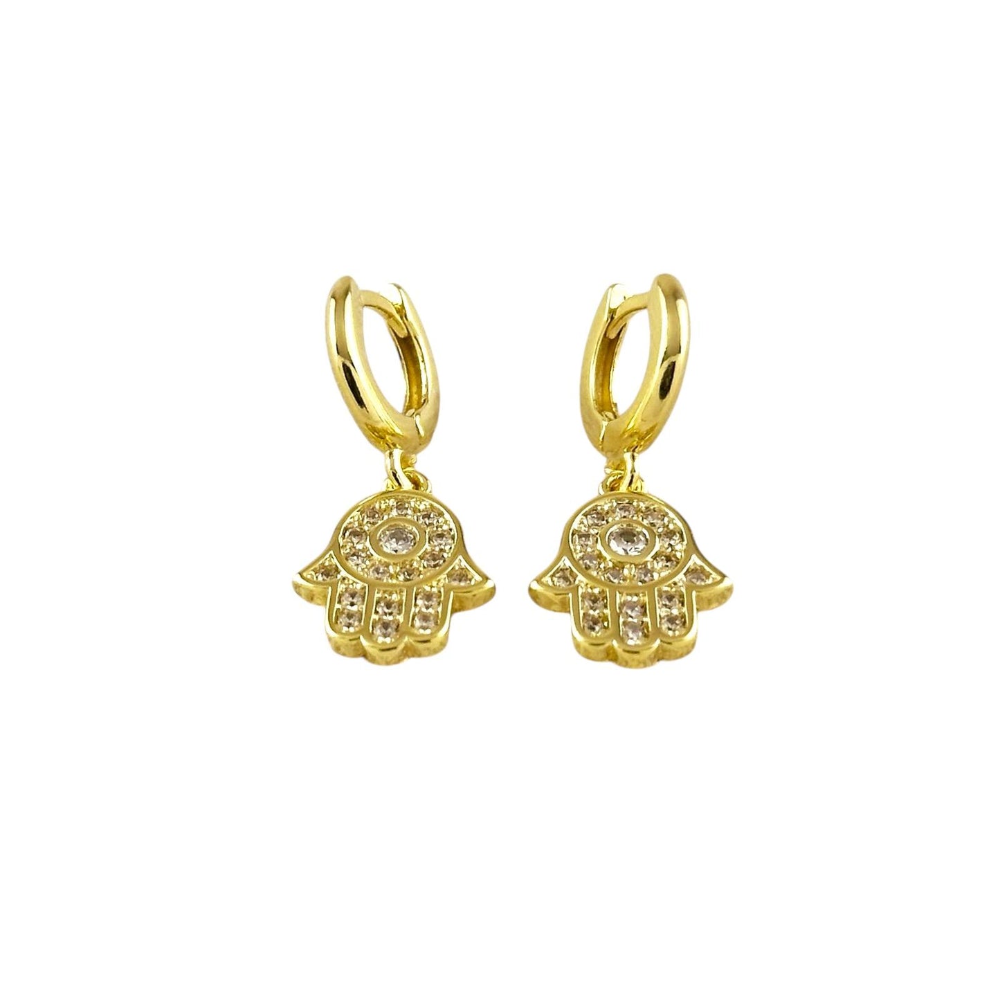 CZ Hamsa Hoop 18k Gold Filled Earrings