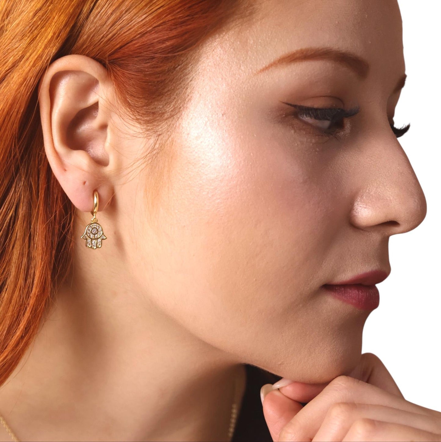 CZ Hamsa Hoop 18k Gold Filled Earrings