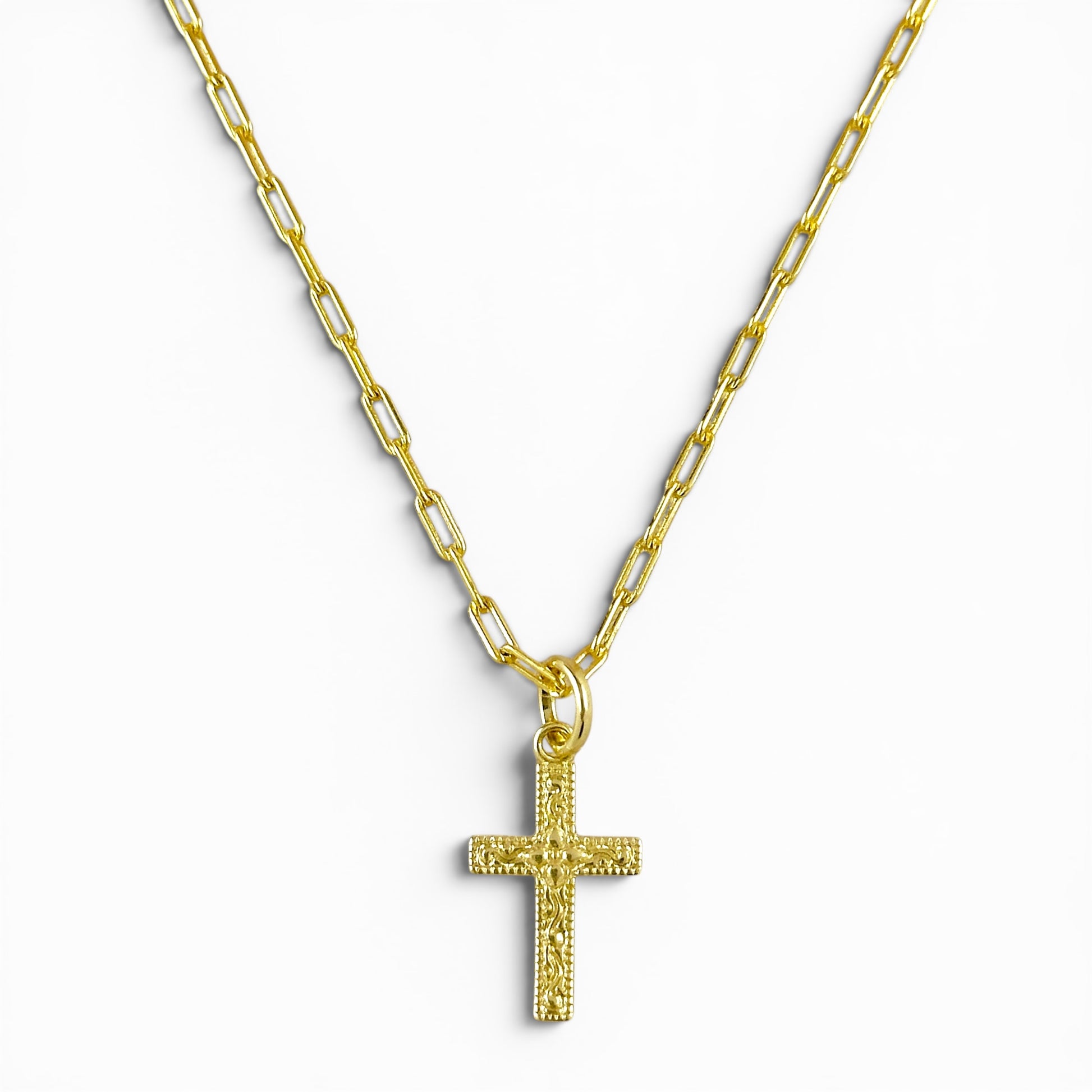18K Gold Filled vintage cross charm necklace