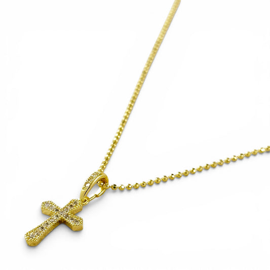 Close-up of fully pavé cubic zirconia stones on 21mm cross pendant