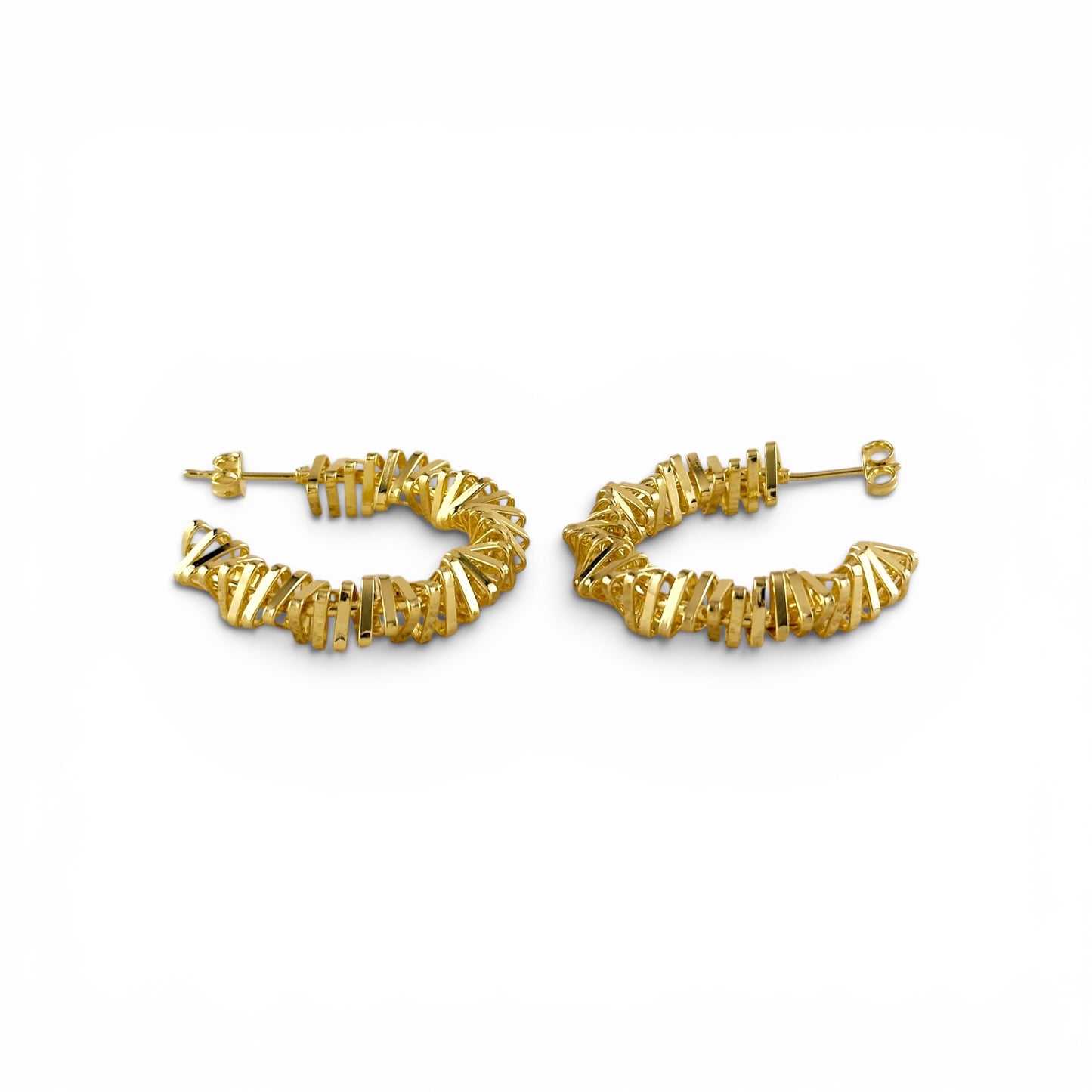 Faceted Origami Open Hoop 30mm 18K Gold Filled Earrings