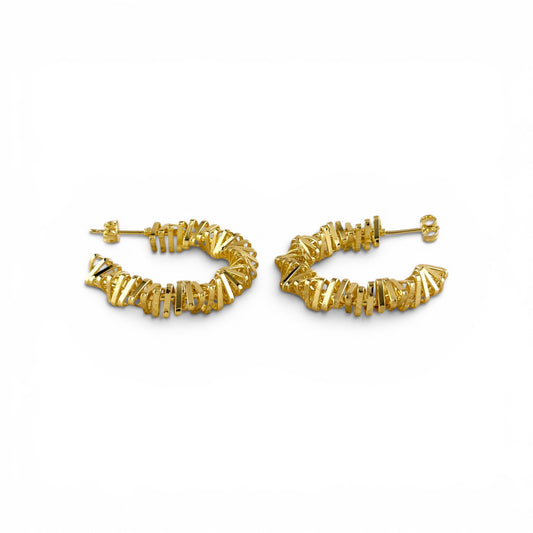 Faceted Origami Open Hoop 30mm 18K Gold Filled Earrings