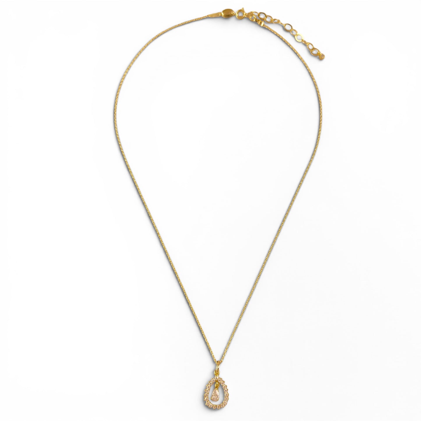18K Gold Filled halo pendant showing hand-set stones