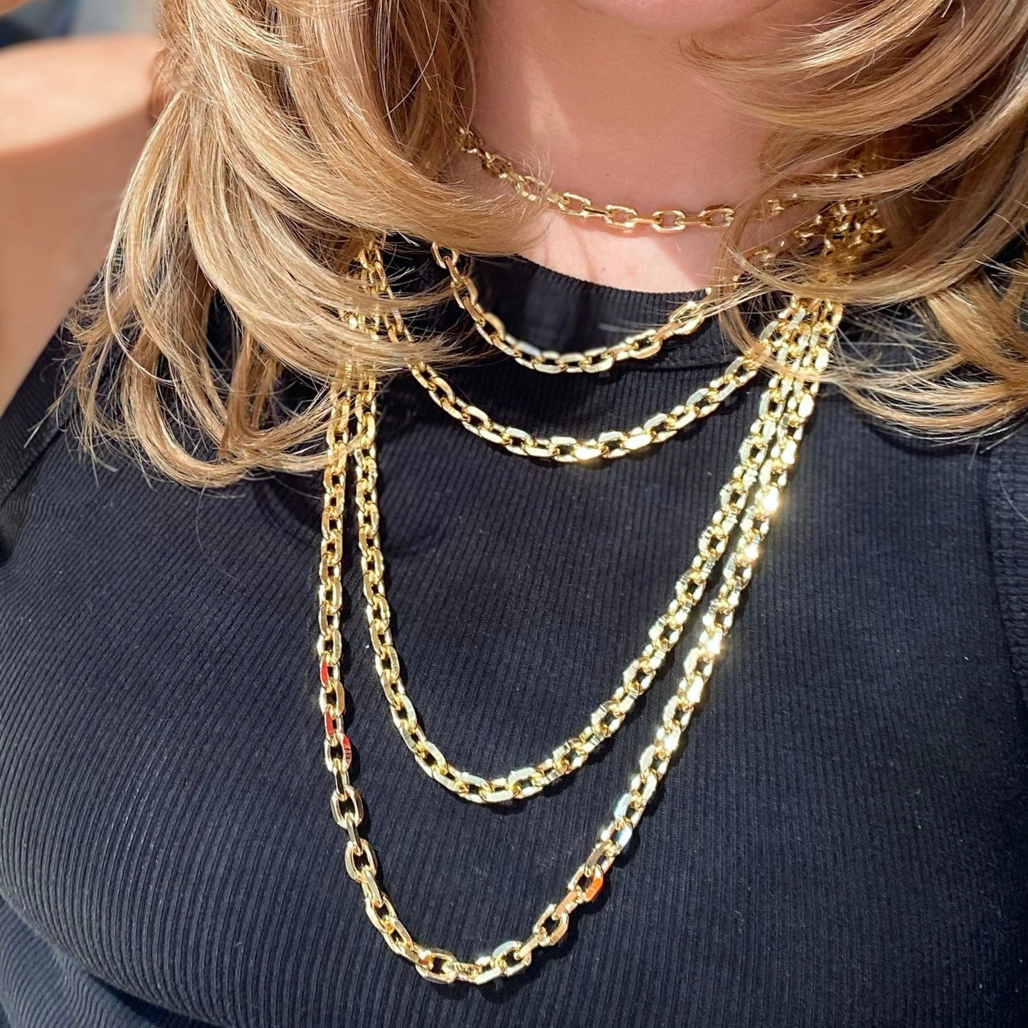 7mm Diamond Cut Anchor Chain 18K Gold Filled Necklace