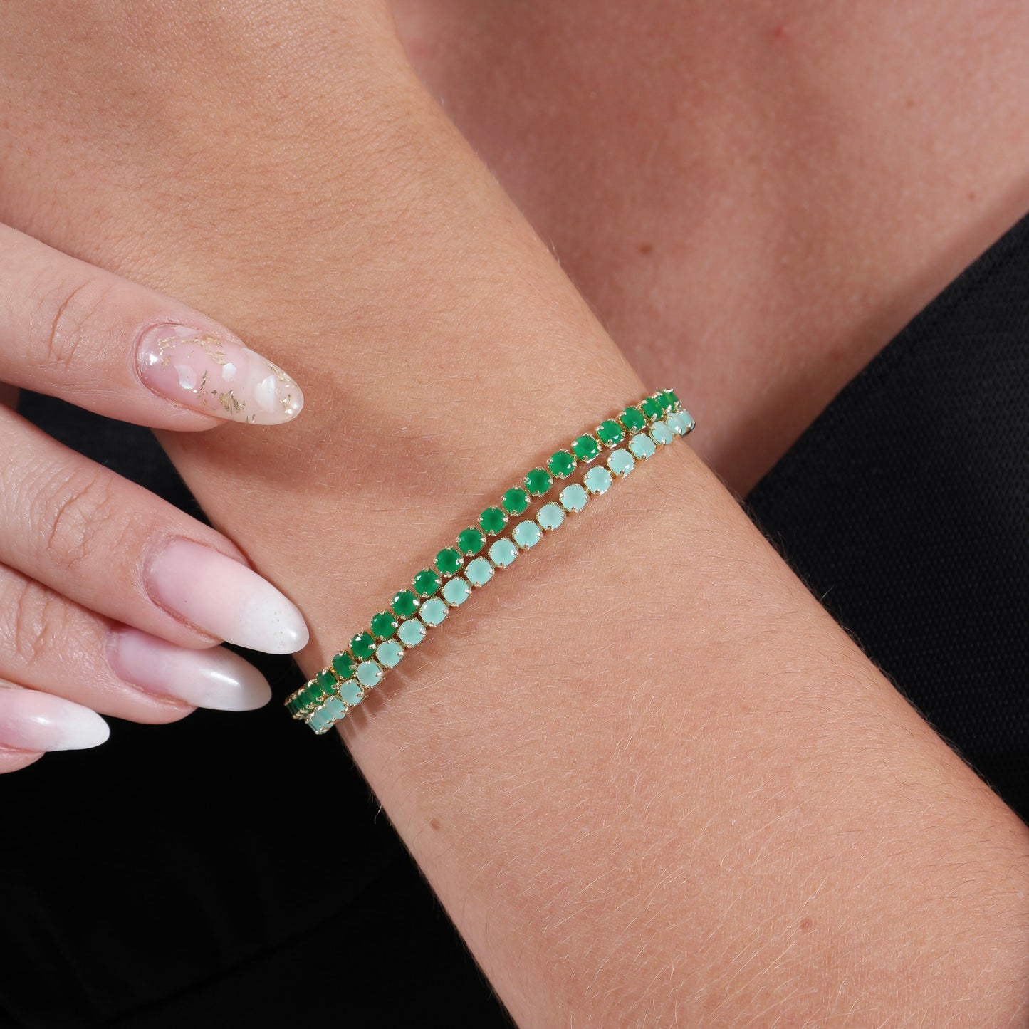 3mm Emerald CZ 18k Gold Filled Riviera Bracelet