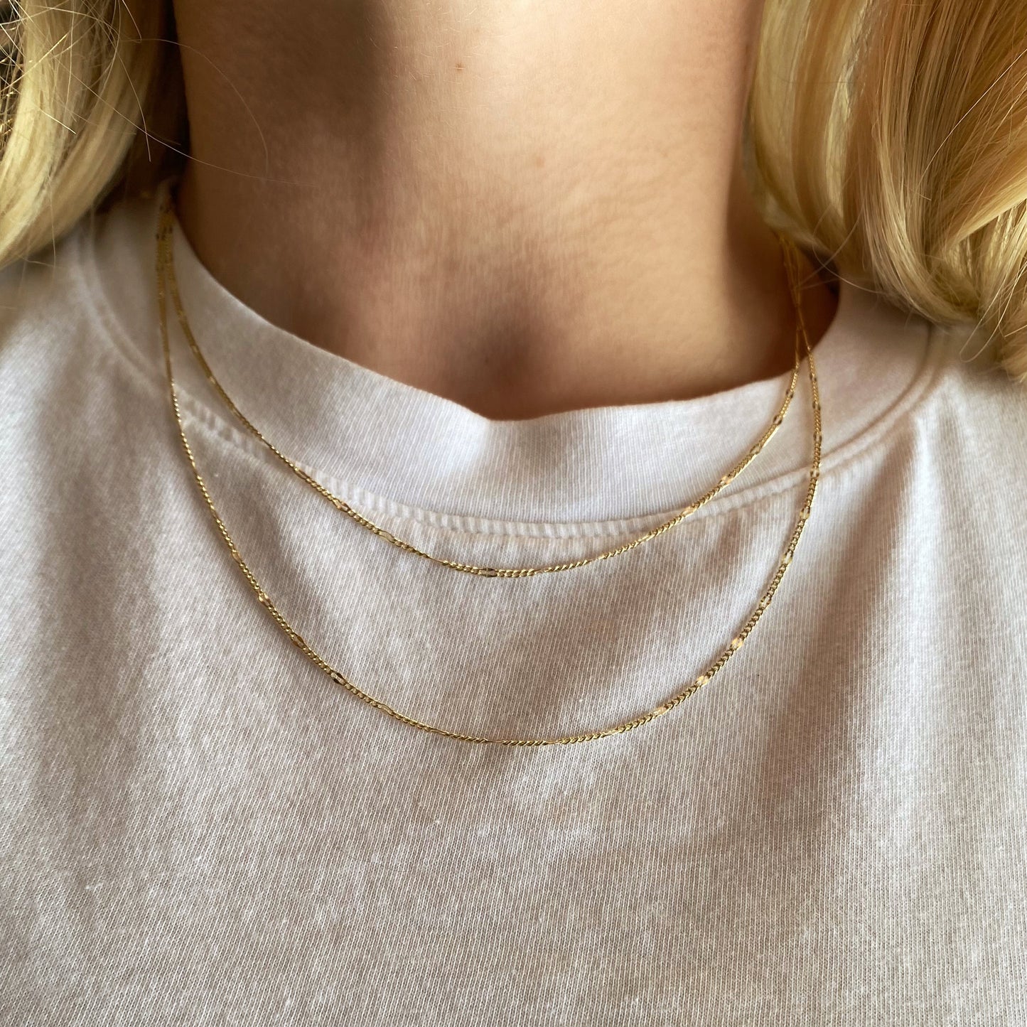 Figaro Battuta Chain 18k Gold Filled Necklace