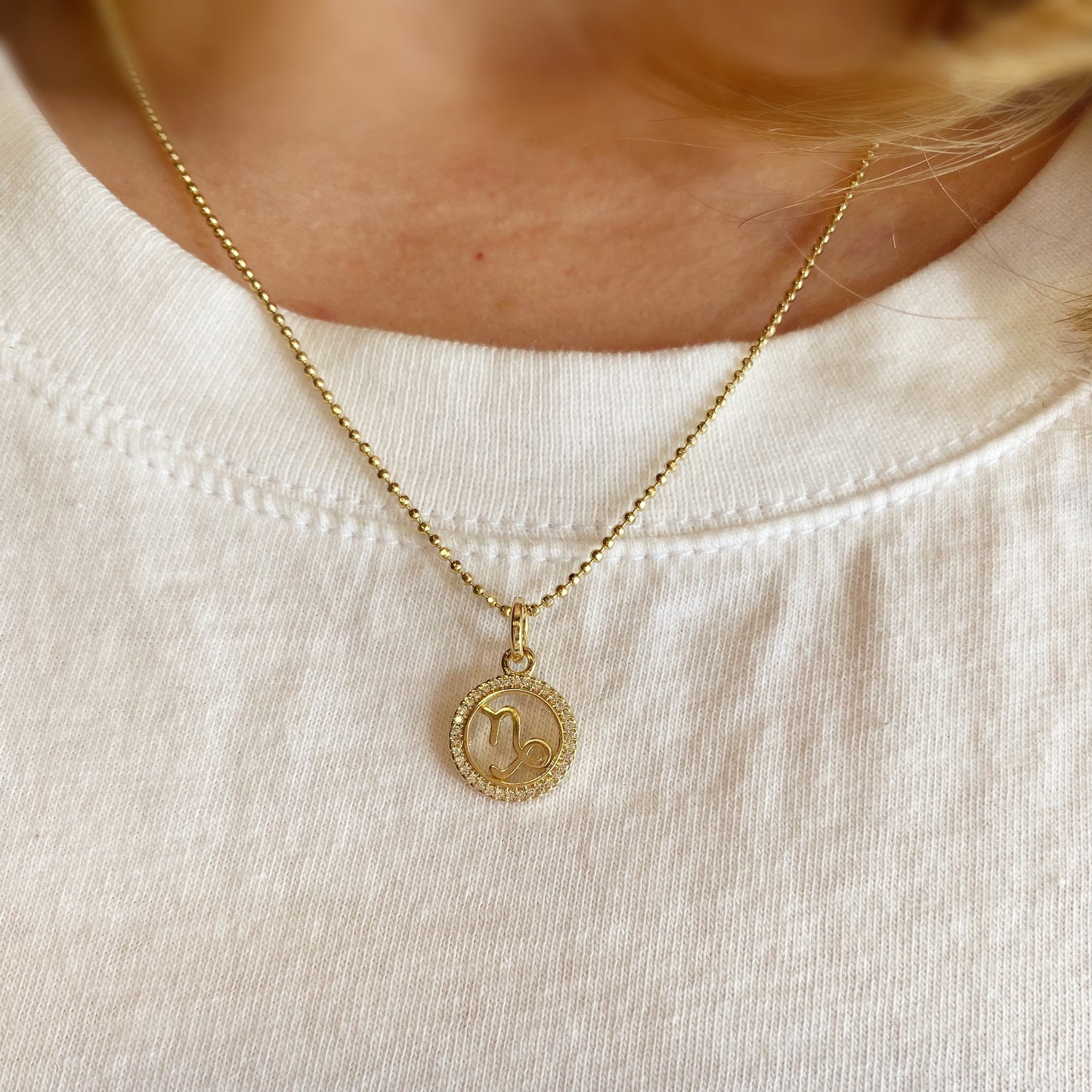 Capricorn Zodiac CZ 17mm 18K Gold Filled Pendant